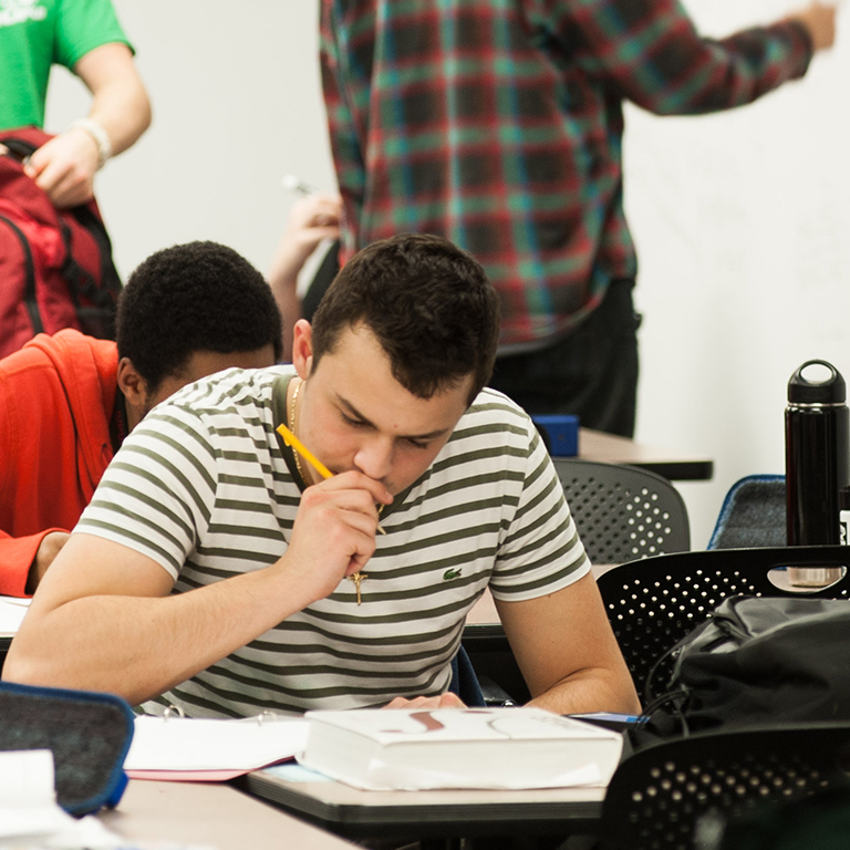 Student works on their homework.